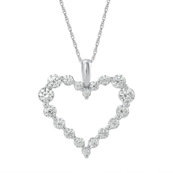 1 Carat (ctw) Diamond Heart Pendant Necklace in 14k White Gold (Silver Chain Included)