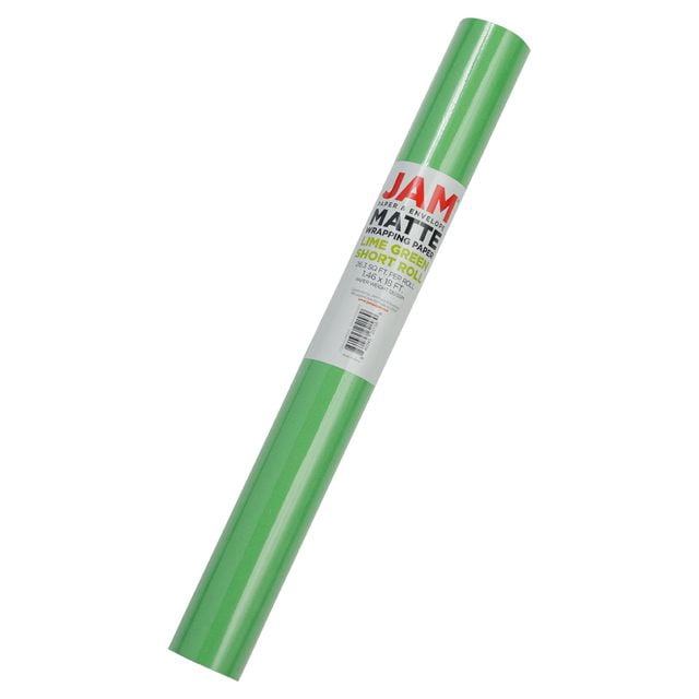 JAM Paper Matte Wrapping Paper, 26.3 Sq ft (17 in x 18 Ft), Lime Green, Roll 1 Pack