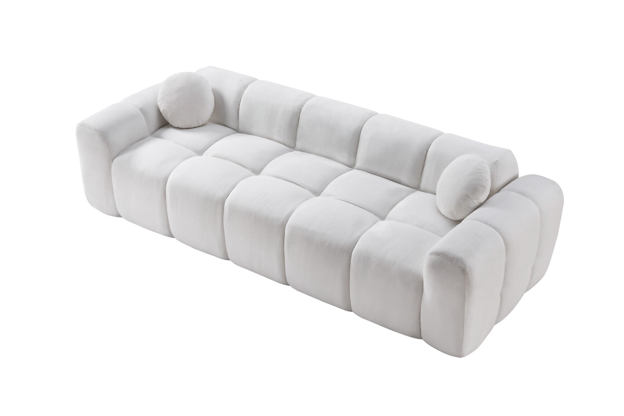 AENKYO 98" Corduroy Cloud Puff Sofa, Modern 4-Seater Bubble Block Couch, No Assembly, Creamy White