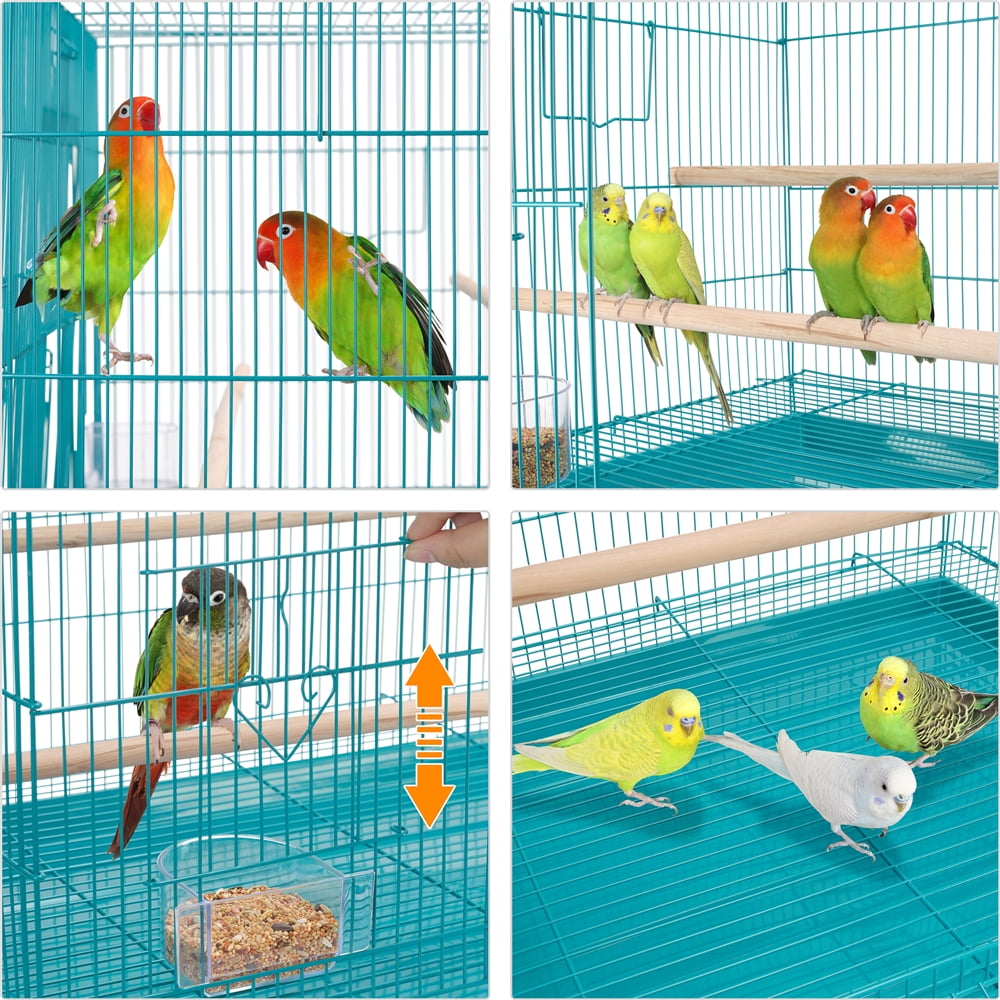 Alden Design 30" Bird Cage with Slide-Out Tray and Wood Perches, Teal Blue