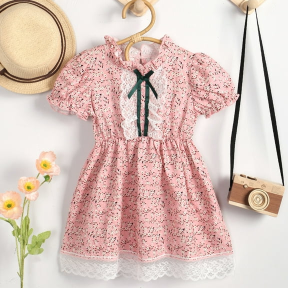 URMAGIC 1-6T Toddler Kids Toddler Lace Flutter Chiffon Princess Dress Baby Girls Summer Floral