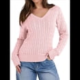 thumbnail image 3 of Suéter de Punto de Larga para Mujer, Jersey Ajustado con Cuello en V, Moda de Otoño, Atuendos Informales de Negocios para Otoño. Rosa M, 3 of 10