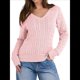 thumbnail image 3 of Suéter de Punto de Larga para Mujer, Jersey Ajustado con Cuello en V, Moda de Otoño, Atuendos Informales de Negocios para Otoño. Rosa M, 3 of 10