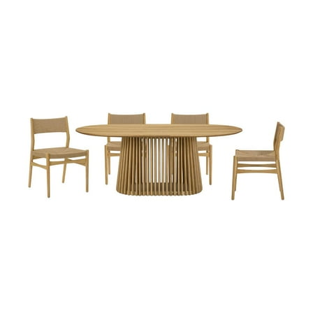 Armen Living Pasadena Erie 5 Piece Oval Dining Set in Natural Oak Finish