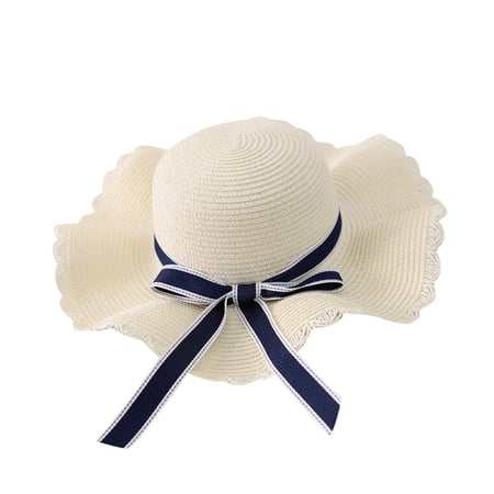 Vinsonshop Women’s Floppy Straw Sun Hat – Wide Brim Beach Hat Foldable Packable Summer Travel Fedora White