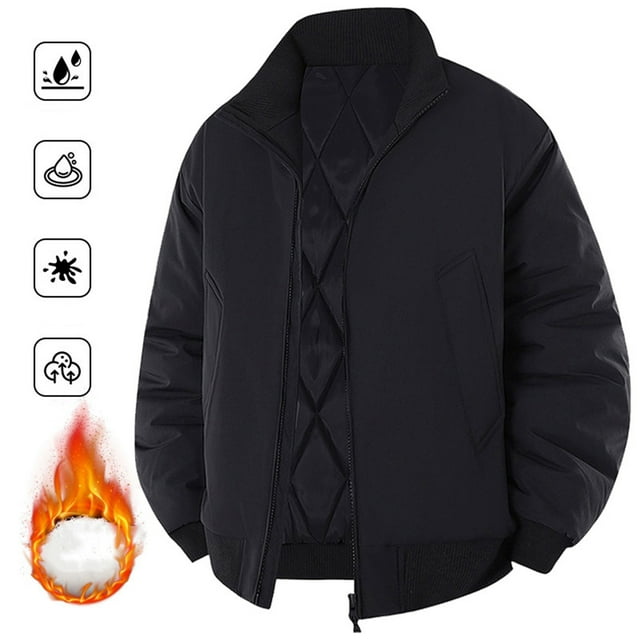 Ceisia Men's Loose Fit Stand-Collar Quilted Padded Bomber Jacket Gift