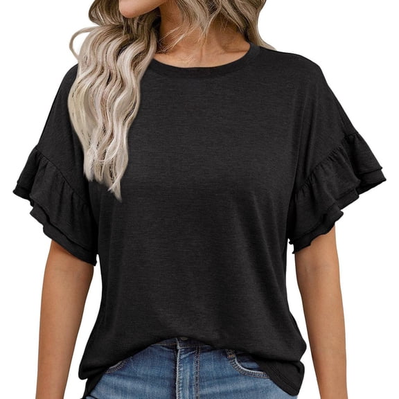 yunLCZ Women's Cap Sleeve Tank Tops 2025 Spring/Summer New Solid Color Round Neck Sleeve Short Sleeve T Shirt