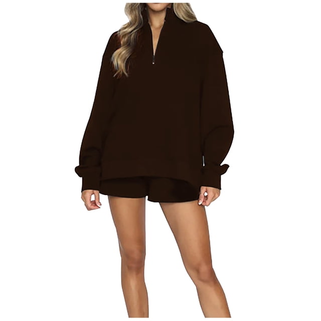 fartey Ensemble de Survêtement pour Femmes, chandail-Over 2 Pcs, Costume de Sport Sans Capuche