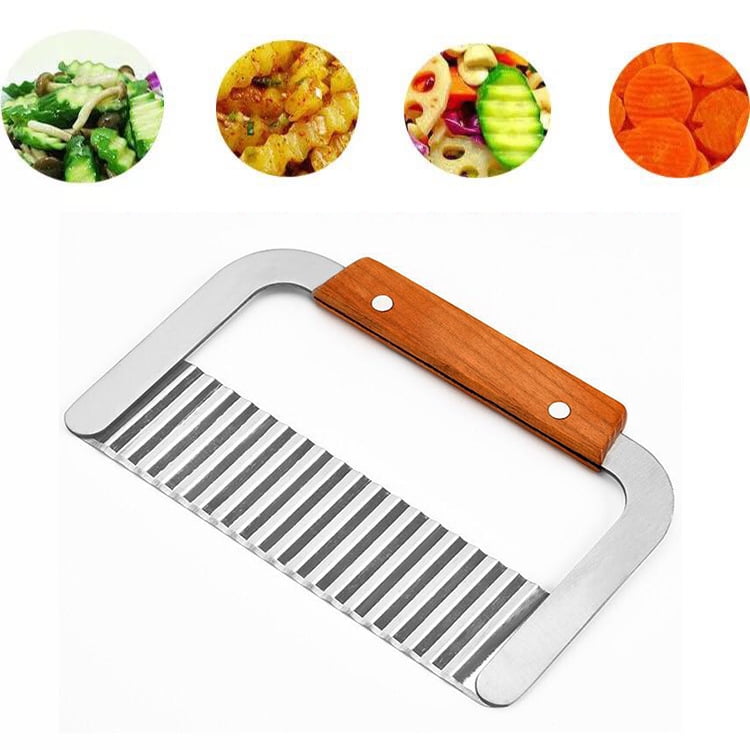 Casewin Crinkle Chopper, Wavy Potato Soap Cutting Tool French Fry Slicer  Stainless Steel Blade Wooden Handle Serrator Chopping Knife, Set of 2 