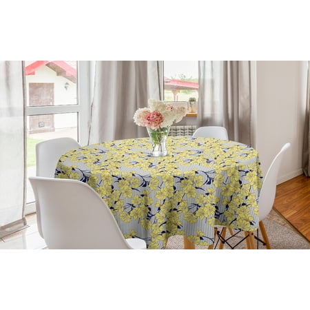 

Flowers Round Tablecloth Buttercup Daffodil Bouquet Spring Blooming Beauty Branches on Stripes Circle Table Cloth Cover for Dining Room Kitchen Decor 60 Mustard Dark Navy Blue by Ambesonne