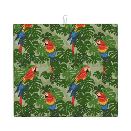 

Honeii Parrots And Tropical Leaves for Dish Drying Mat for Kitchen Counter Non-slip Rubber Backed Hide Stain Kitchen Super Absorbent Draining Mat Dish Rack Pad