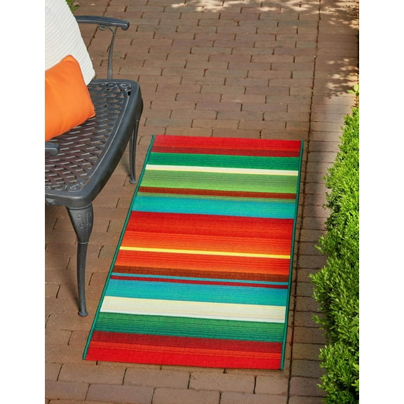 Unique Loom Outdoor Modern Collection Area Rug - Jaco (2' x 6' Runner Multi/Light Blue)