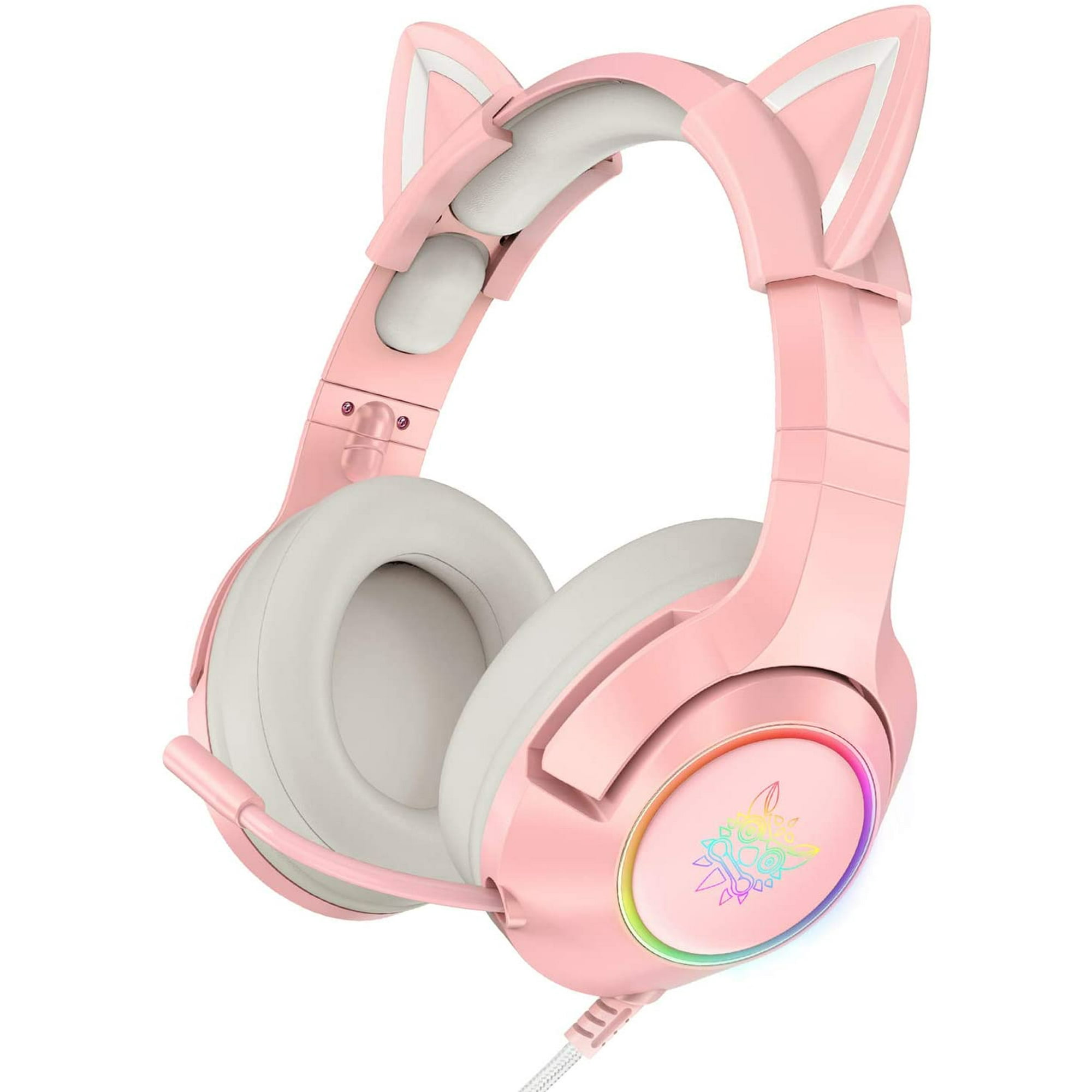 Pink Gaming Headset with Removable Cat Ears for PS5 PS4 Xbox One Adapter Not Included Nintendo Switch PC with Surround Sound RGB LED Light Noise Canceling Retractable Microphone Walmart