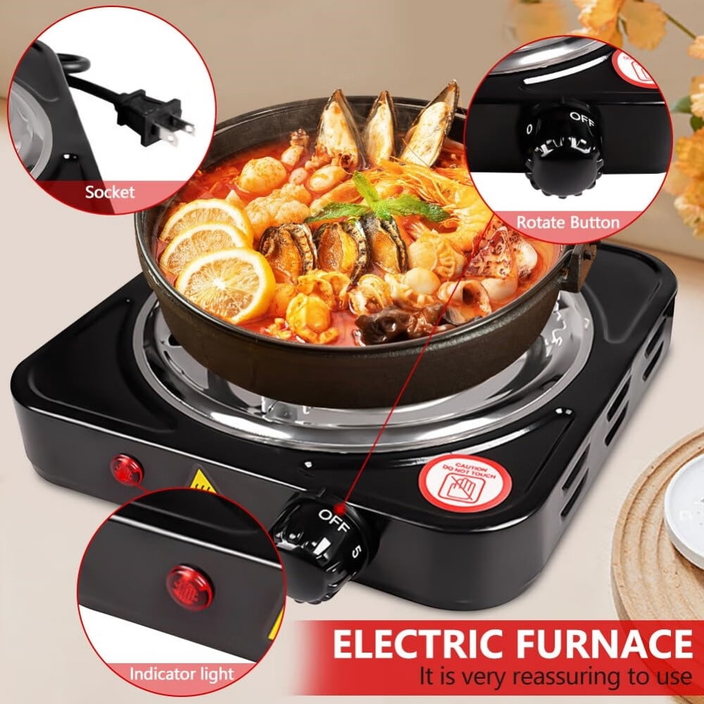 Electric Countertop Burner,Single Stove,1000W Induction Cooktop,Portable Electric Hot Plate,5 Level Adjustable Temperature Control Cooking Ranges for Home Dorm Camping Cooking