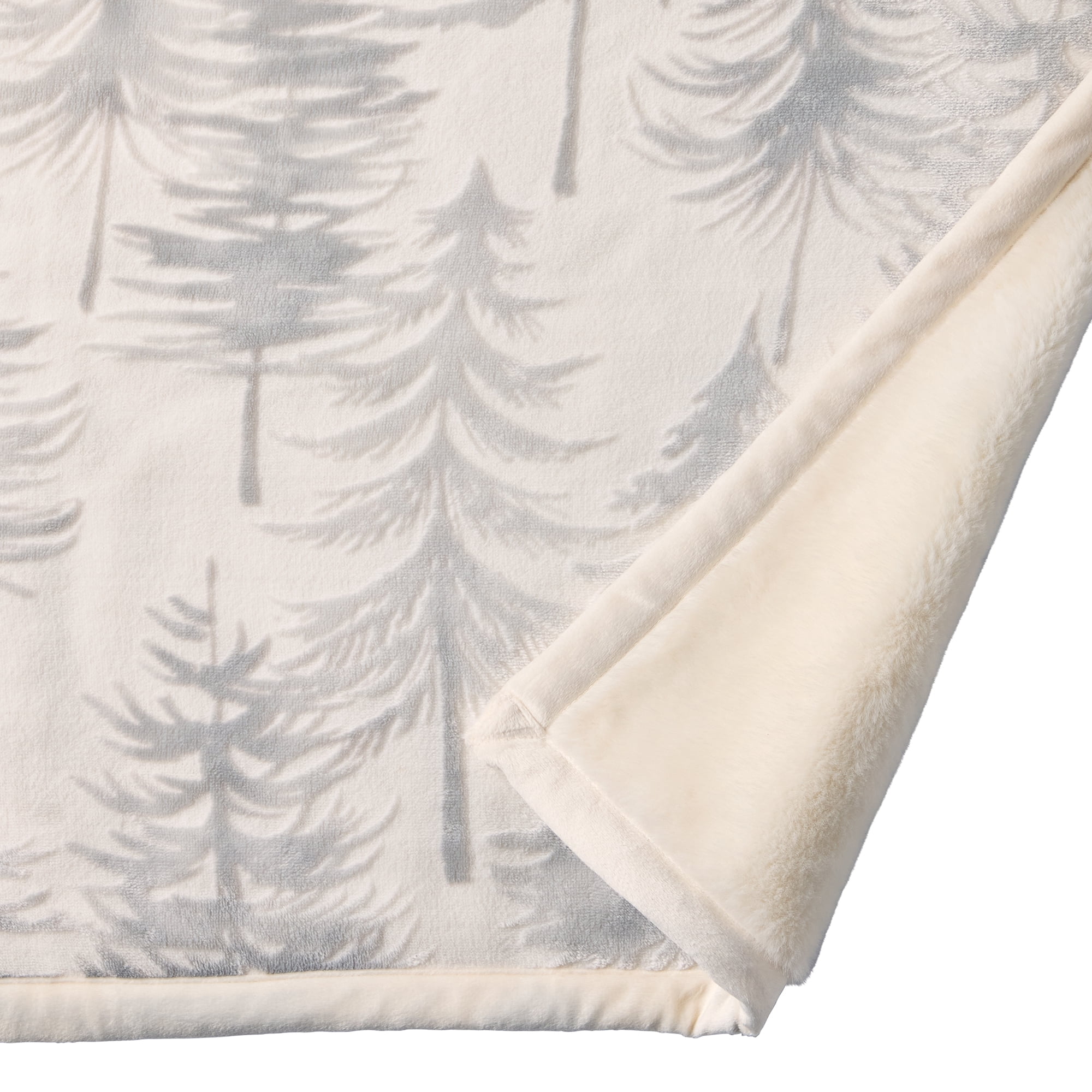 Better Homes & Gardens Printed Velvet Plush Reverse to Faux Fur Super Soft Throw Blanket, Oversized, Whimsical Forest Grey