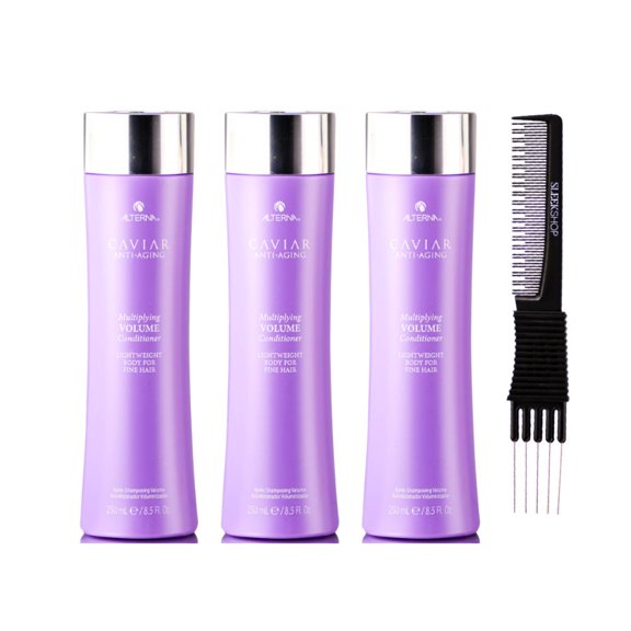 ALTERNA Caviar Multiplying Volume Conditioner (8.5 oz) with SLEEKSHOP Teasing Comb Pack of 3