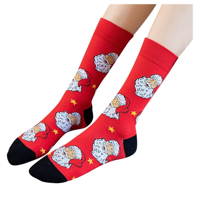 Chaussettes de Noël Multicolores pour Femmes Mode Mi-Tube Imprimé de Noël