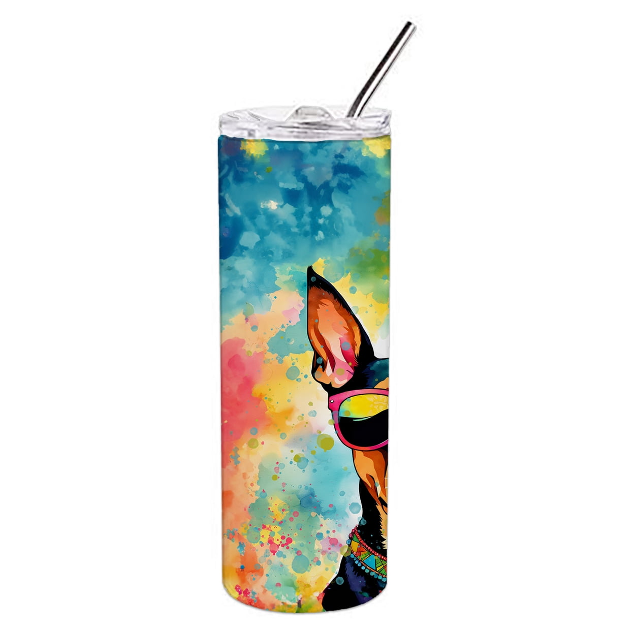 Doberman Pinscher Hippie Dawg Stainless Steel Skinny Tumbler 3 in x 8.25 in