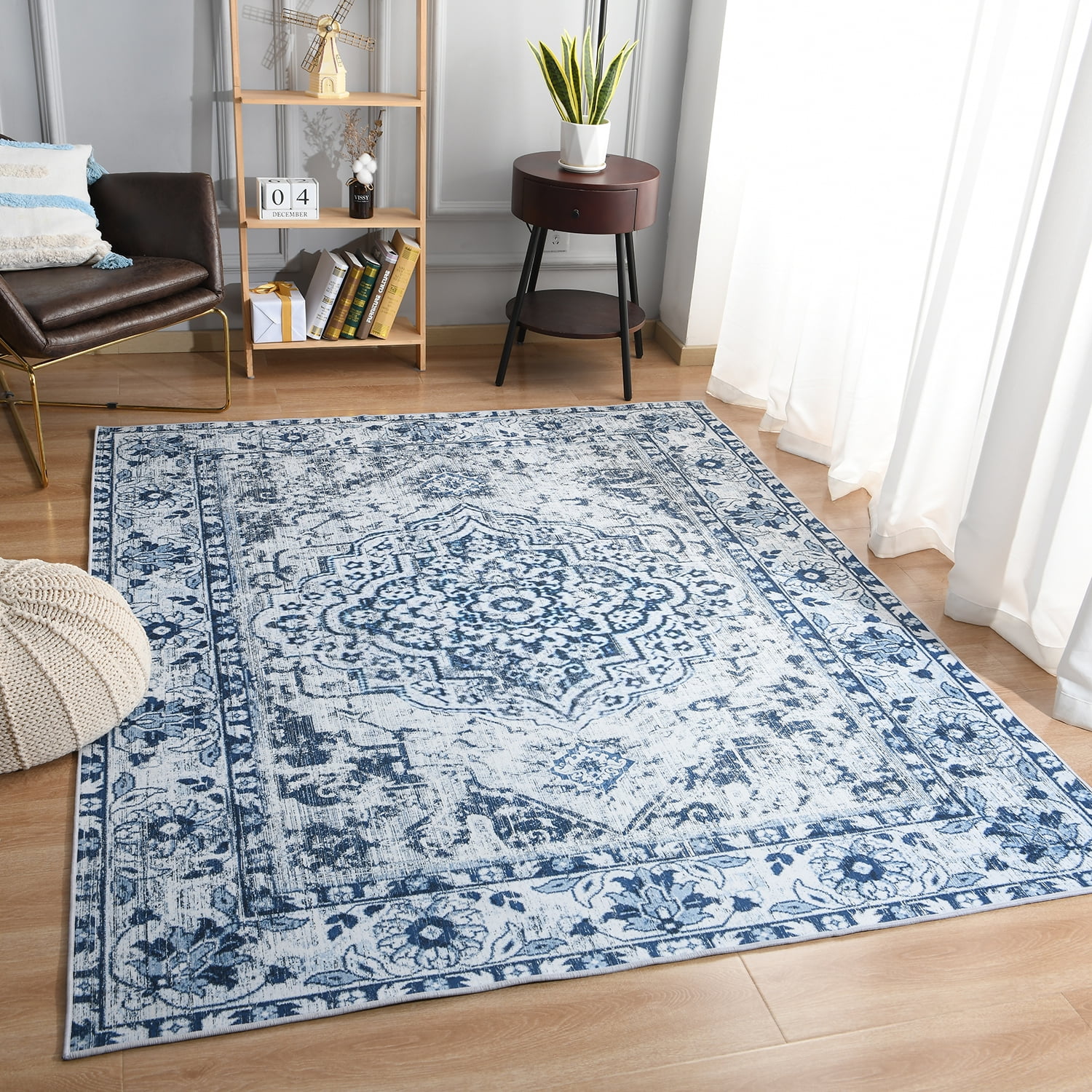 Lochas Vintage Bohemian Area Rugs for Living Room, Retro Boho Rug for Bedroom Indoor Print Carpet,6'x9',Blue