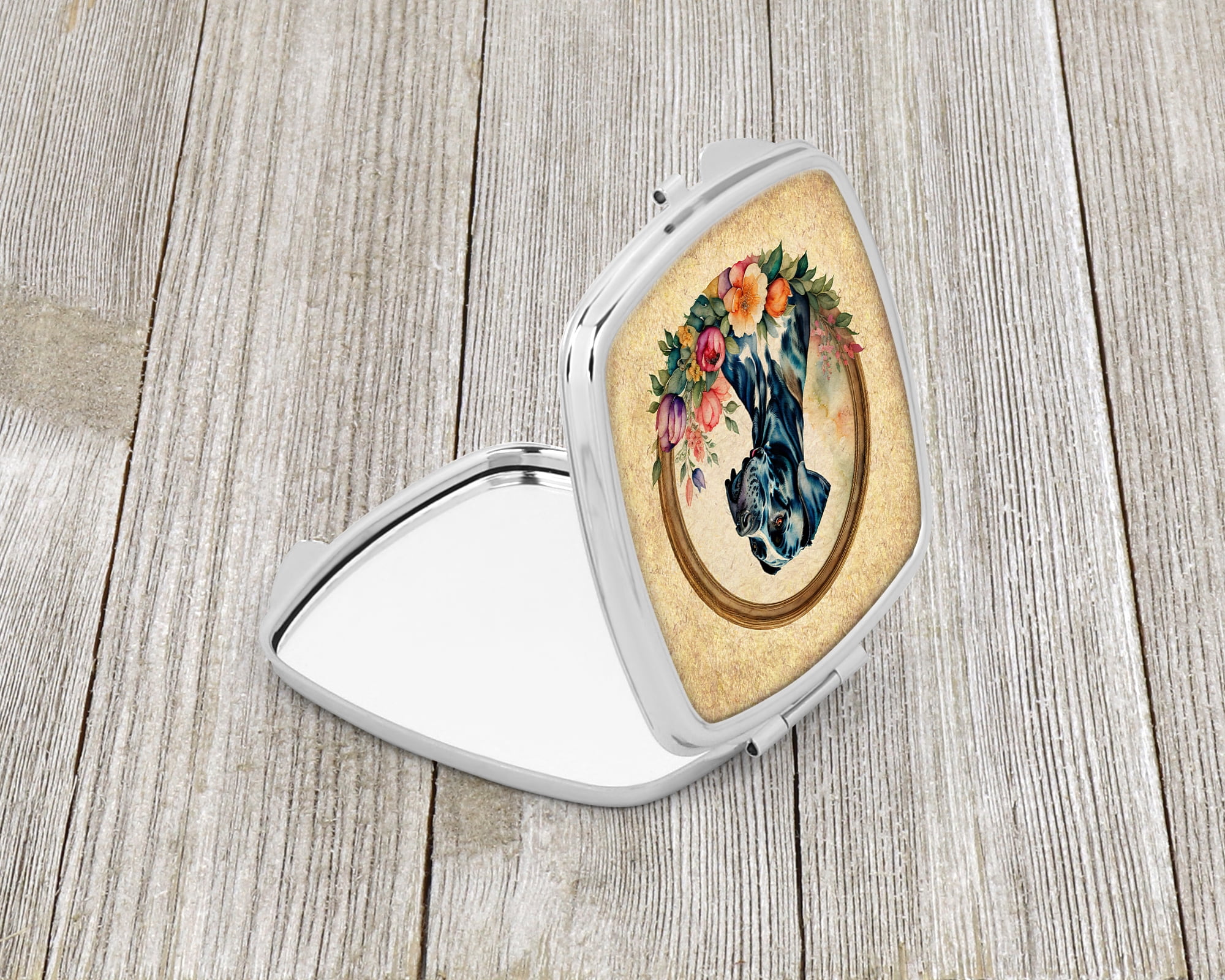 Great Dane and Flowers Compact Mirror 2.75 in x 3 in