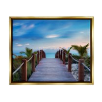 Stupell Industries Tropical Boardwalk Beach Path Coastal Photography Gold Floater Framed Art Print Wall Art