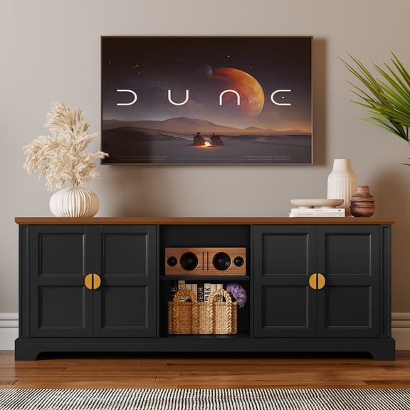 CBJCBJ Mid Century 67" TV Stand for TVs up to 75", Entertainment Center with Storage for Living Room, Black