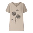 thumbnail image 4 of Hauts d'Été pour Femmes Col en V Imprimé Coton Lin Manches Courtes T-Shirts Décontractés Légers Blouse Habillée, 4 of 6