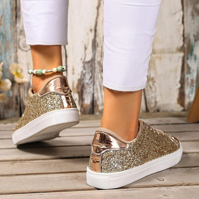 Miluxas Glitter Sneakers Sparkly Low Top Sequins Sneakers Lace Up