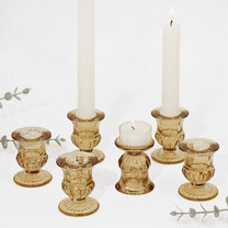 HofferRuffer Taper Glass Candle holder, Set of 6 for Table Centerpiece Wedding Decor, Amber (1.9*1.9*2.5in)
