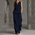 thumbnail image 2 of PRINxy Women Fashion Button Front Two Piece Outfit Summer Sleeveless Decorative Top Loose Wide Leg Pants Ladies Trendy Daily Leisure Wear Set Navy XXL, 2 of 6