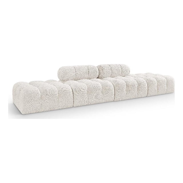 Meridian Furniture Ames 136" Cream Boucle Fabric Upholstered 4pc. Modular Sofa