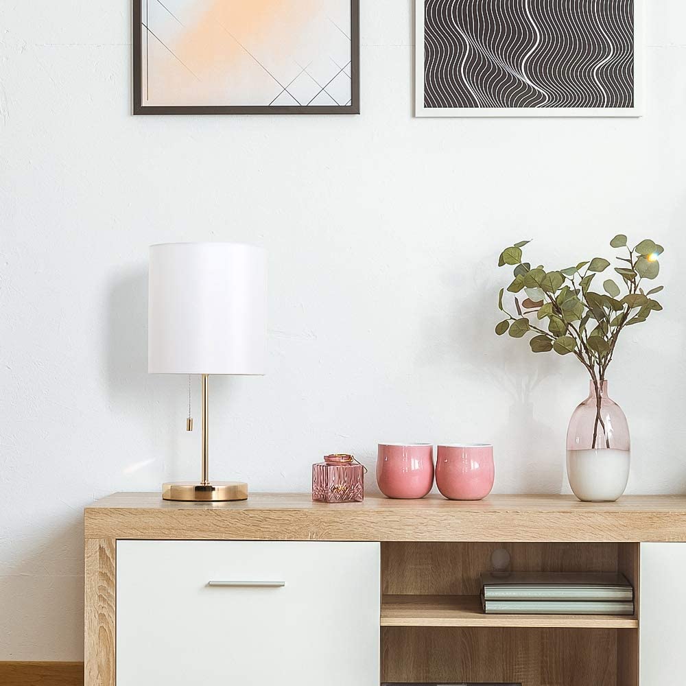 Oumilen Modern Desk Lamp with Metal Base Fabric Lamp Shade - Gold