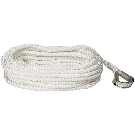 SeaSense Three-Strand Twisted Nylon Anchor Line with Thimble End  1/2  x 200   White