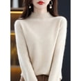 thumbnail image 1 of Suéter de lana sin costuras con cuello semialto para mujer, jersey de cachemira de primera línea confeccionado, 1 of 5