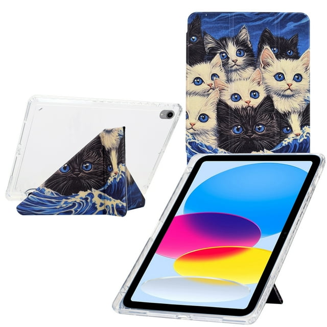 Case for iPad (A16) 11th Generation 11 Inch 2025/ iPad 10th Generation 10.9 Inch 2022 Case Drawing Pattern Y-Fold Standing Case Clear Back with Landscape Portrait Mode Pencil Holder & Auto Sleep