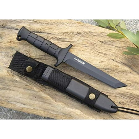 TRS Ranger Full-Tang Fixed Blade Tanto-Style Tactical Survival Military Field Knife with Sharpener On Hard Shell Quick Draw Sheath Molle Compatable Mounting System for Camping Hunting Outdoors LEO