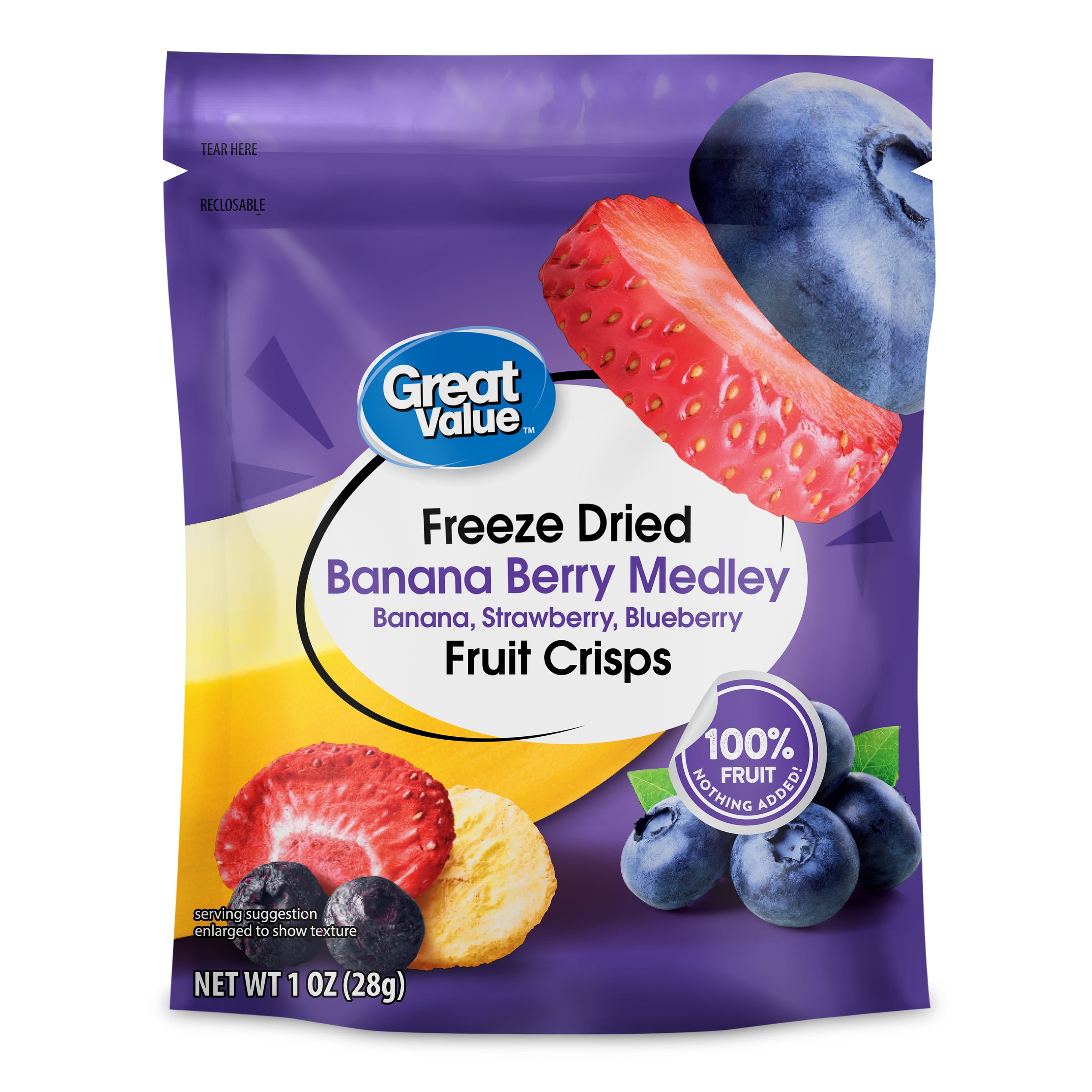 (3 pack) Great Value Freezed Dried Banana Meledy Fruit Crisps, 100% Fruit, 28g