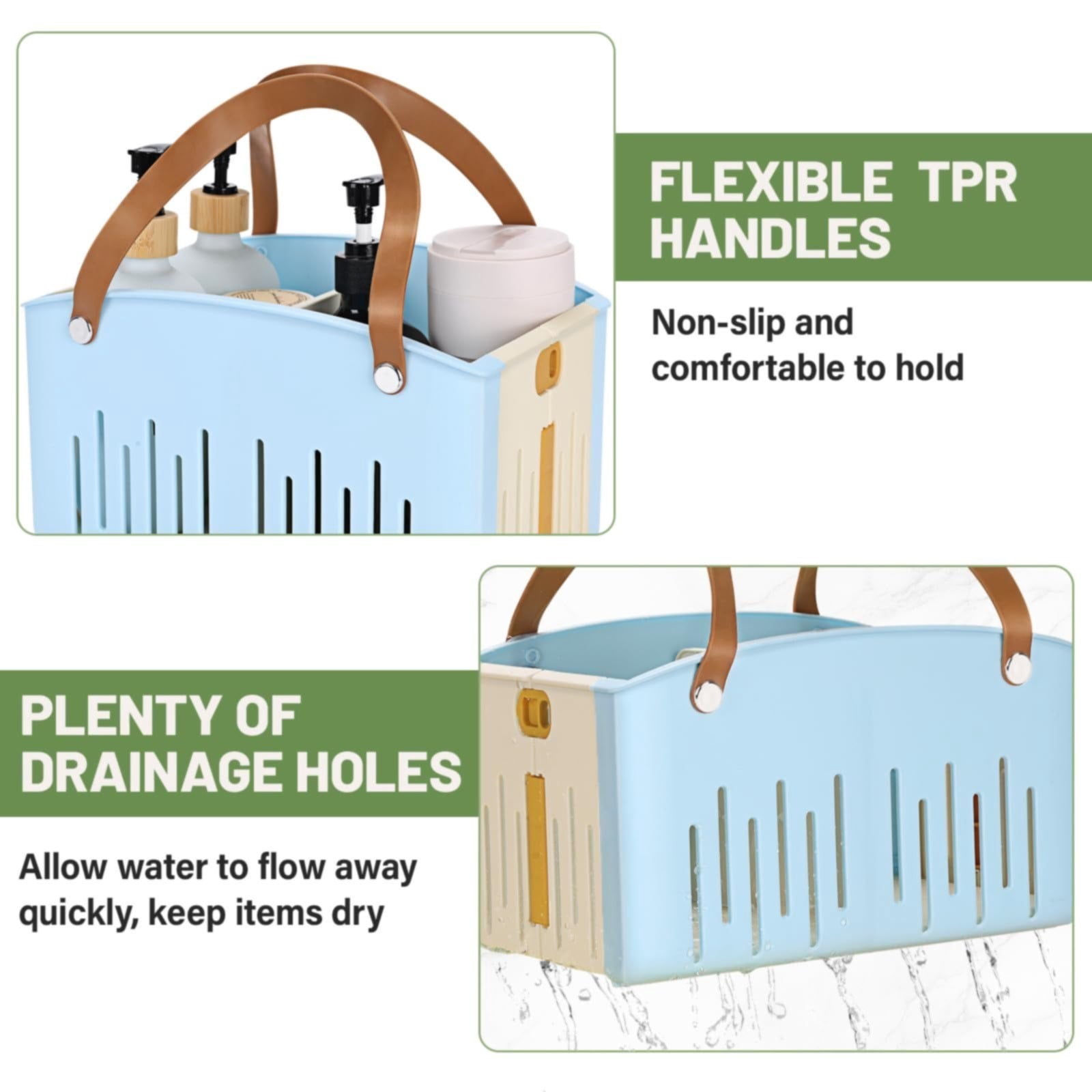 Portable Shower Caddy Basket, Plastic Collapsible Cleaning Organizer, Storage Tote with Handle, Removable Divider for College, Dorm Room, Camp, Gym, Dorm, Bathroom, 11.02x7.09x6.5"