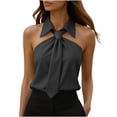 thumbnail image 2 of Xdegoge Tank Top for Women Halter Neck Sleeveless Dressy Satin Silk Like Collared Neck With Tie Front Detail Slim Fit Elegant Party Going Out Summer Tops, 2 of 8