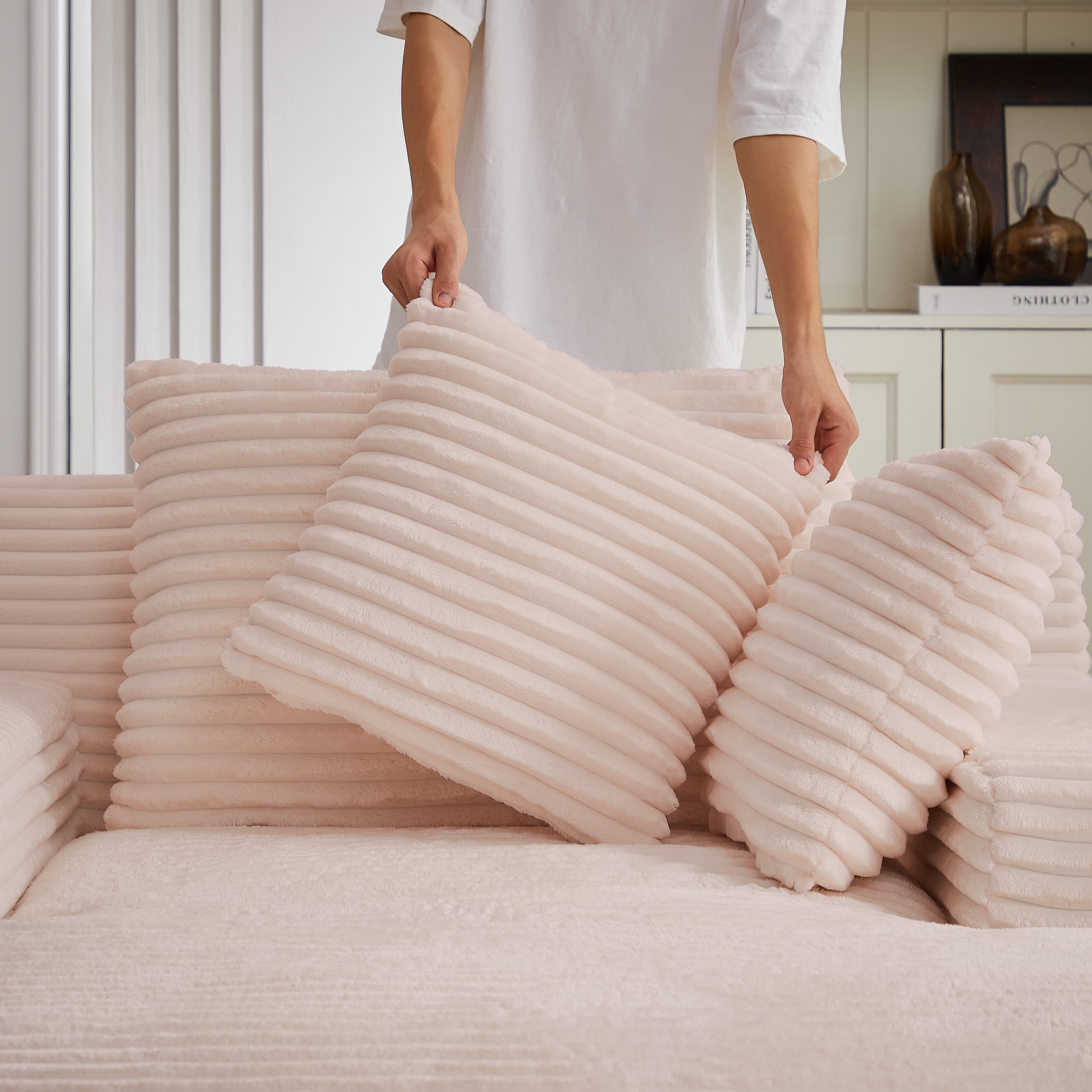 MAYEERTY Oversized Corduroy Chaise Lounge Sofa, Modern Couch with Spring Cushion for Living Room, 49*66*28"Pink