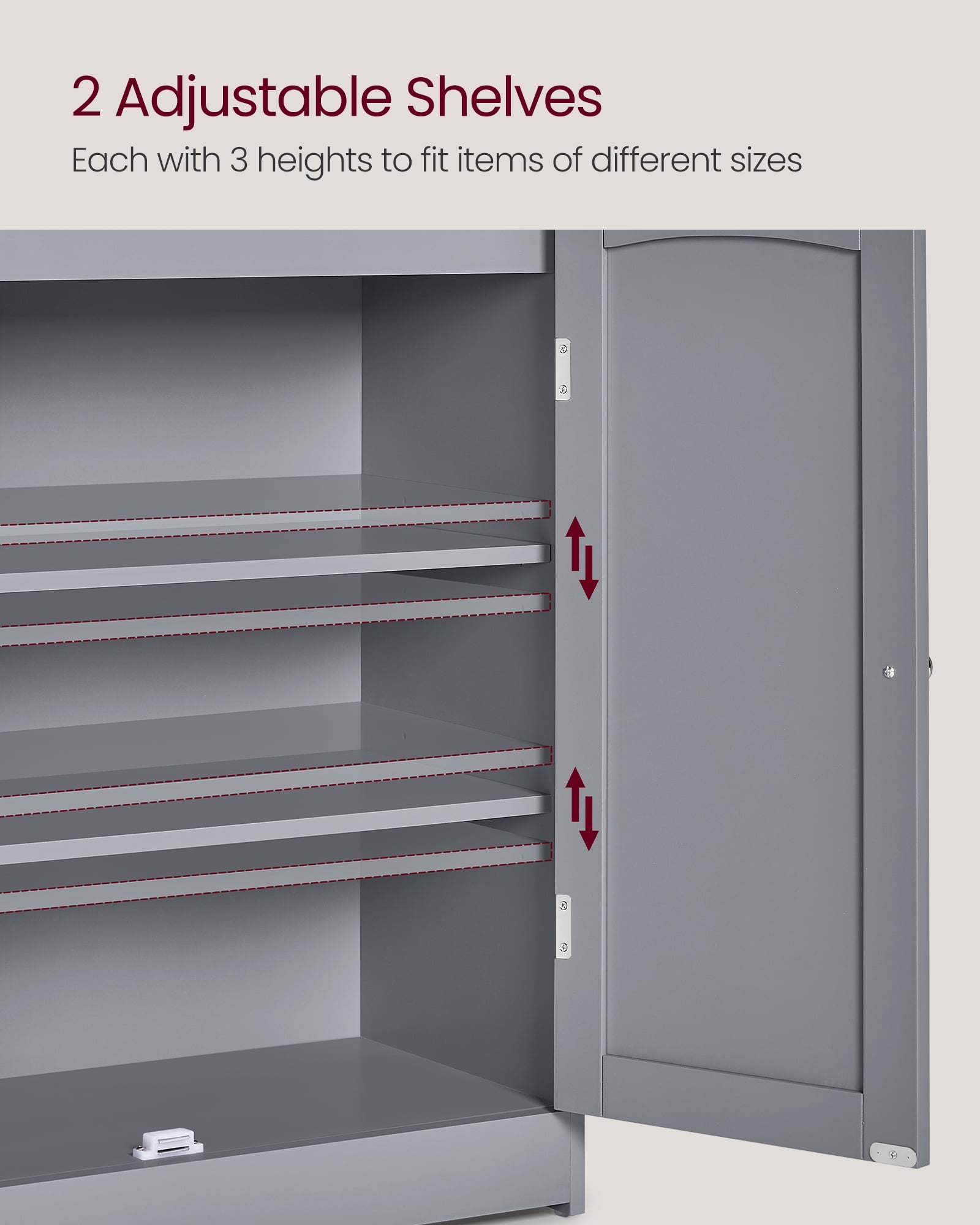 Bathroom Cabinet, Bathroom Storage Unit with 2 Doors, 2 Adjustableelves, 30 x 60 x 100 cm Storage Cabinet, for Dining Room, Kitchen, Living Room, Dove Grey