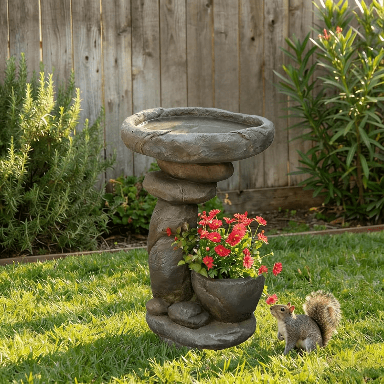 Outdoor Bird Bath Fountain Garden Fountain for Patio Yard Vertical Space Saving Design Weather Resistant Resin Fiberglass Composite