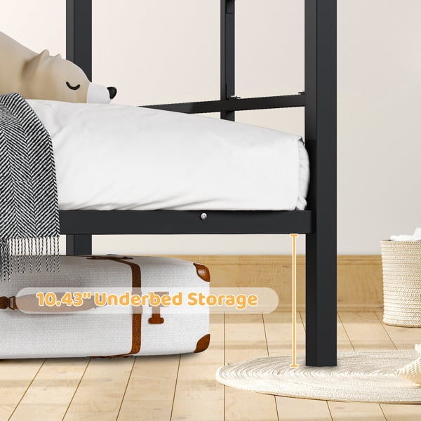 Alvantor Twin over Twin Metal Bunk Bed with 400 lb Capacity, High Guardrails and Side Ladder, Black