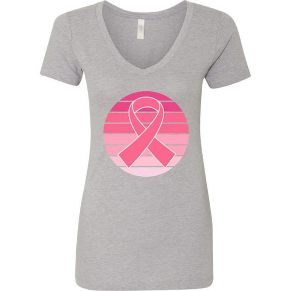 Inktastic Breast Cancer Pink Ribbon Retro Women's V-Neck T-Shirt