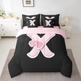 thumbnail image 2 of Erosebridal Black Pink Bowknot Bedding King Size, Initial Letter X Bedding Sets King Size, Cartoon Monogrammed Reversible Bed Set, Breathable Bedroom Decorative, 7pcs, 2 of 6