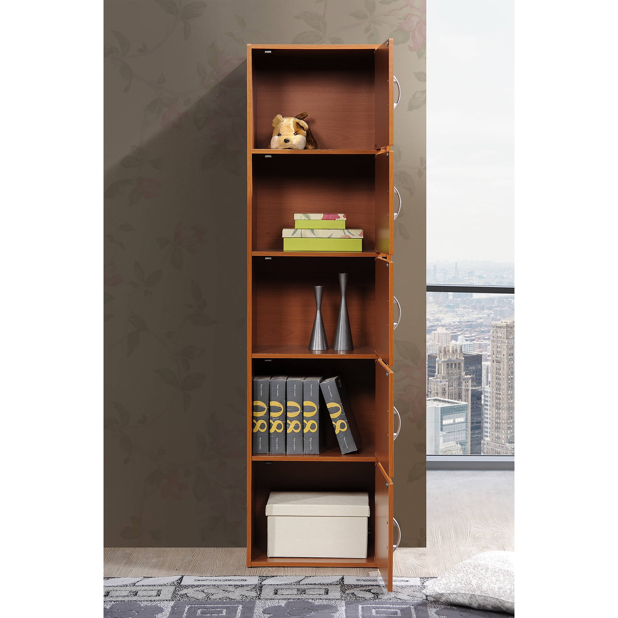 Hodedah Modern Home Decorative Versatile Design Bookcases, 11.8" x 15.90" x 59.10", Wood Red, 47 lb
