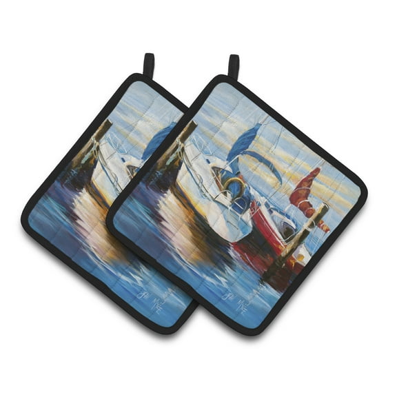 Carolines Treasures JMK1242PTHD Symmetry Sailboats Pair of Pot Holders , 7.5HX7.5W, multicolor