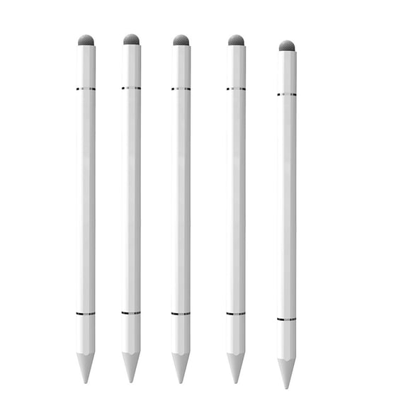 Dteck 5Pcs Touchscreen Stylus Pen, 3 In 1 Universal Stylus Touch Screen Pen for Apple iPad iPhone Tablets Samsung Galaxy All Universal Touchscreen Devices,White