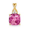 thumbnail image 1 of 14K Yellow Gold Checkerboard Created Pink Sapphire and Real Diamond Pendant, 1 of 1