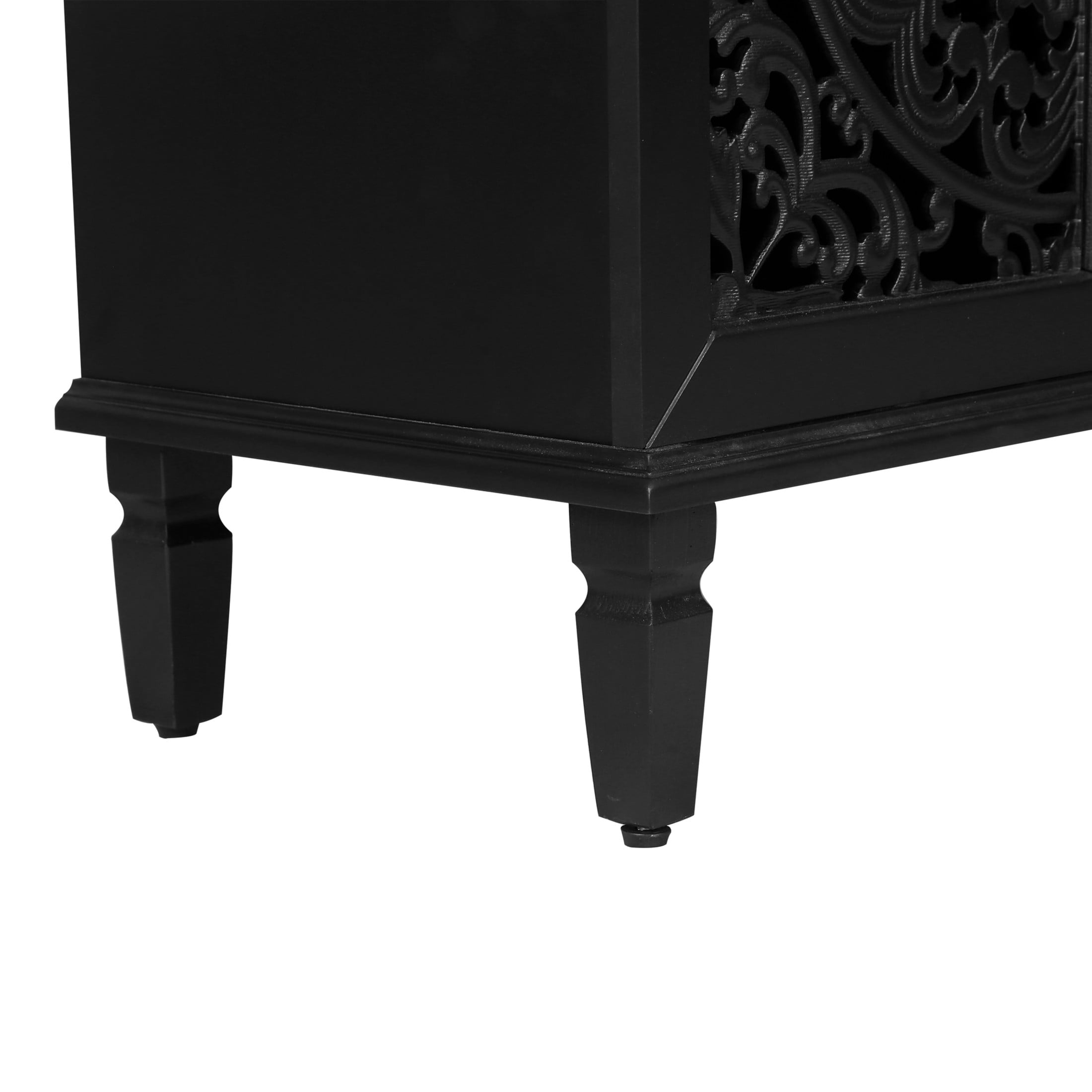 Noble House Sideboard Buffet Cabinet with Floral Carvings, Adjustable Shelves, Solid Wood Legs, and Brass Handles, Vintage Style Storage, Black